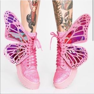 Pink Butterfly Combat Boots